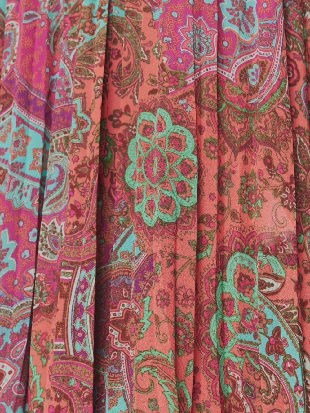 Orange Boho Women's Paisley Pleated High Neck Long Sleeve Maxi Dress - Picture 6 of 6
